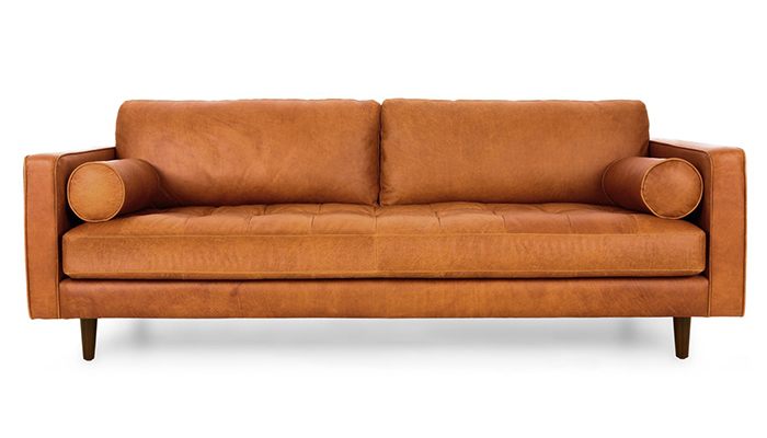 tan leather sofa